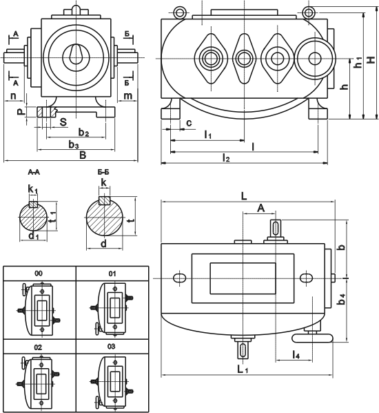 Габаритные и присоединительные размеры вариатора ВЦБ